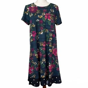 LulaRoe Carly High Low Floral Swing Dress w/ Dipped Polka Dot Hem